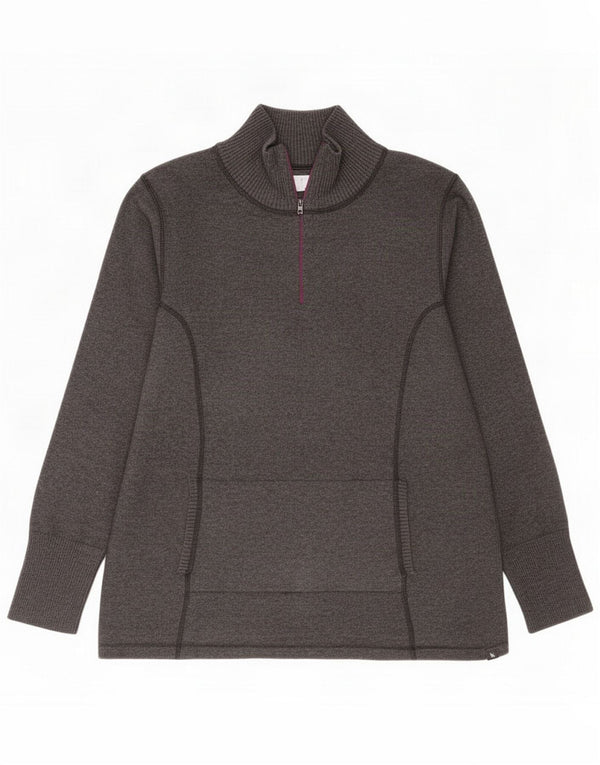 Eddie Bauer Womens Zip Neck Jumper Sweater UK 16 Large Grey Flecked