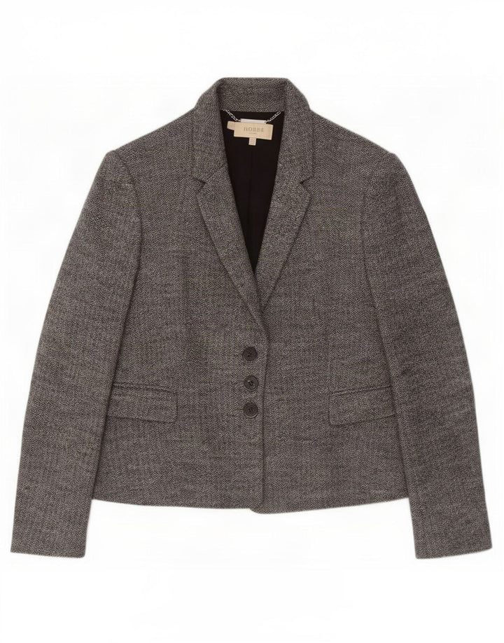 Hobbs Womens 3 Button Blazer Jacket UK 14 Large Grey Herringbone