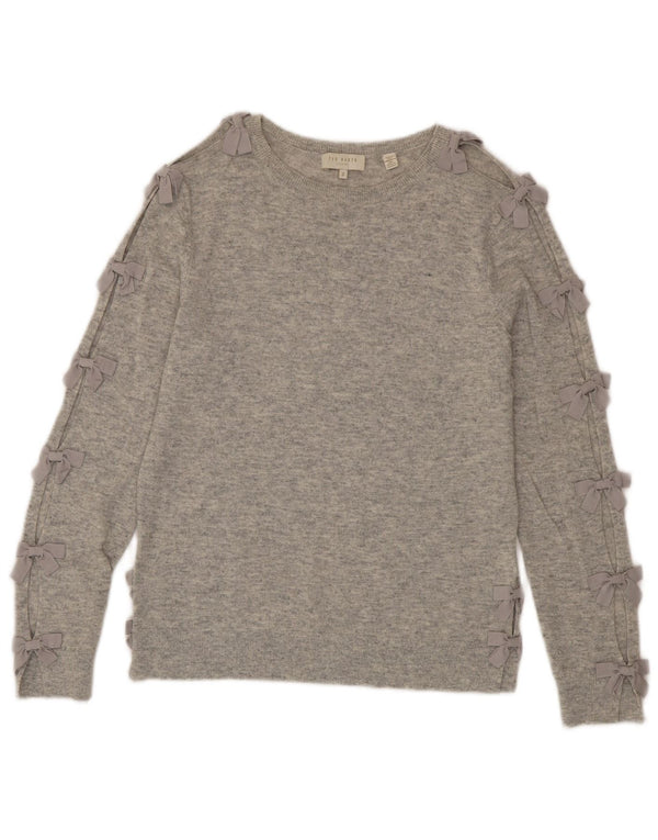 Ted Baker Womens Boat Neck Jumper Sweater Size 2 Small Grey Wool