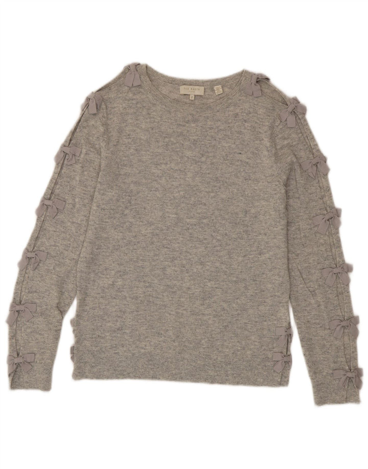 Ted Baker Pull col bateau pour femme Taille 2 Petite laine grise