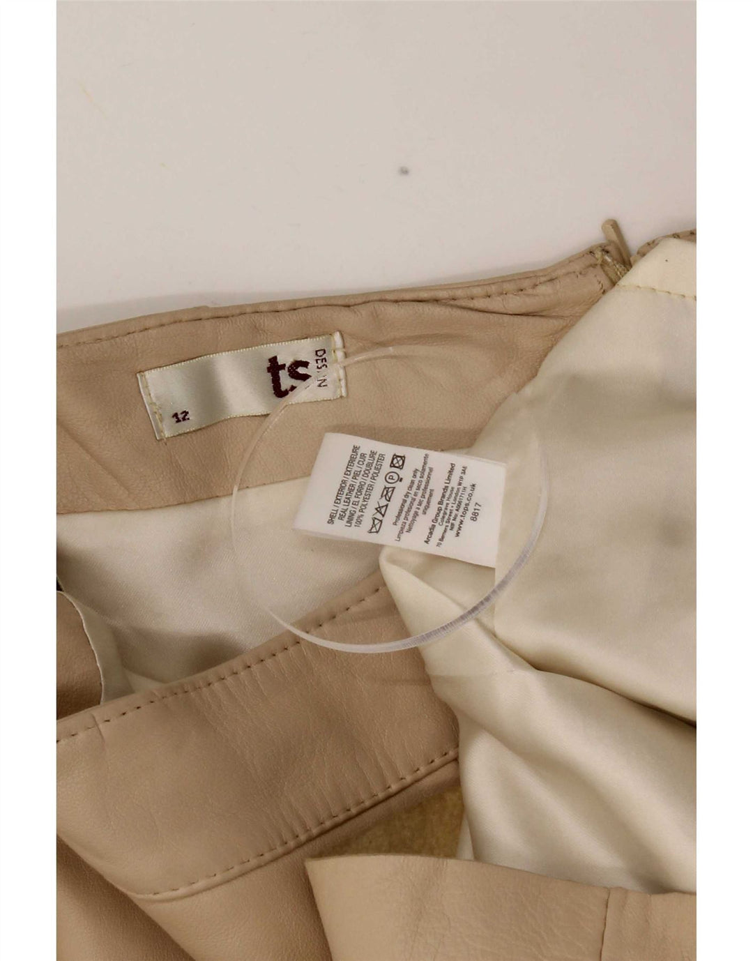 Gonna in pelle da donna vintage UK 12 media W28 Beige