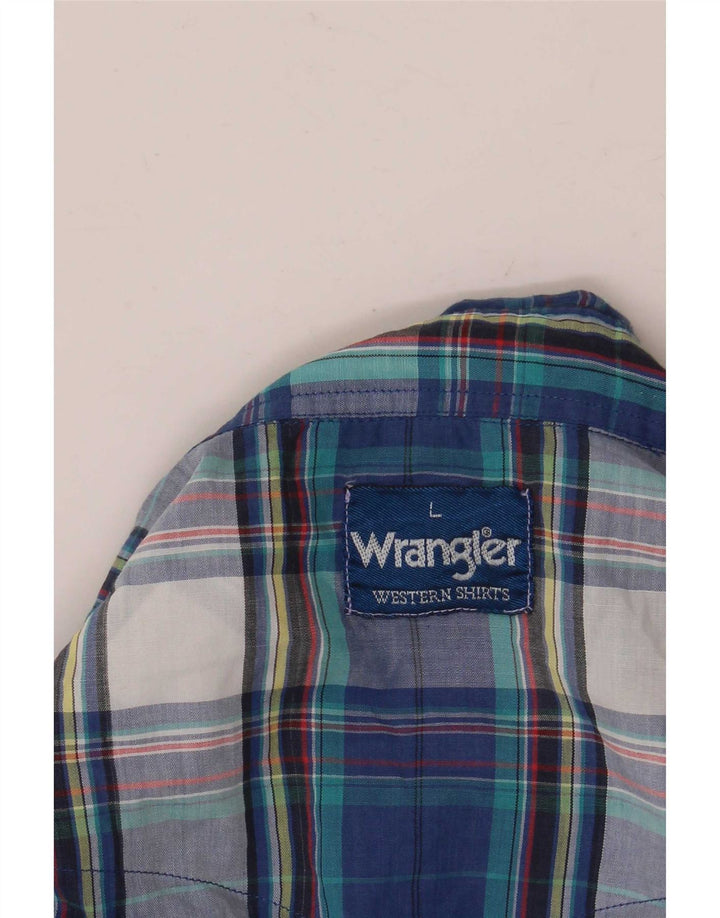 Wrangler Mens Short Sleeve Ruffle Front Shirt Large Blue Plaid