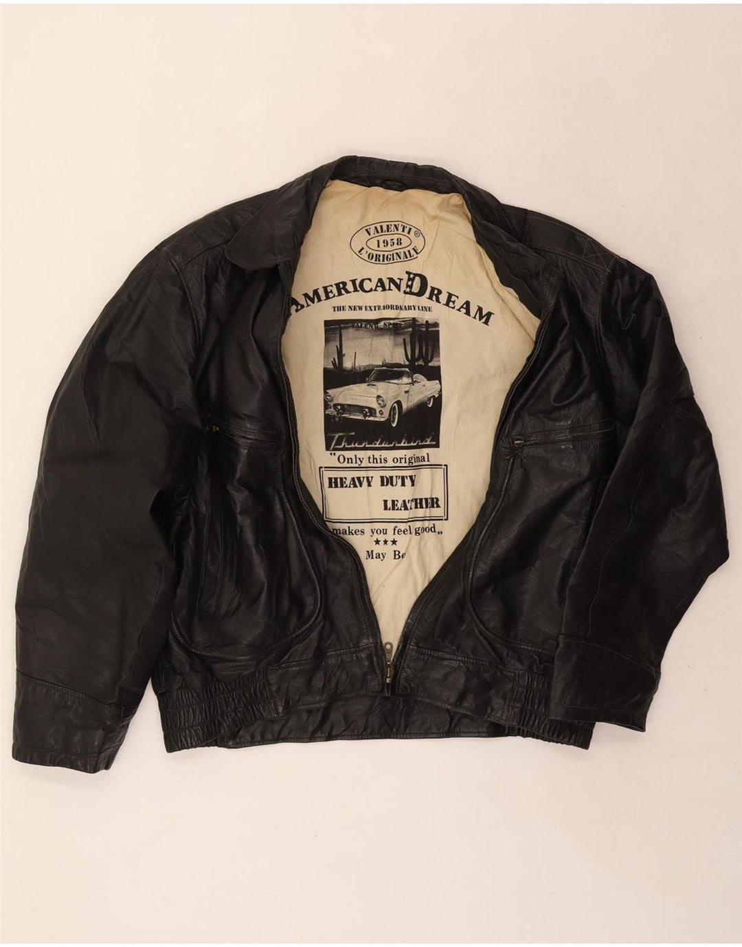 Chaqueta de cuero vintage para hombre IT 56 3XL Negro