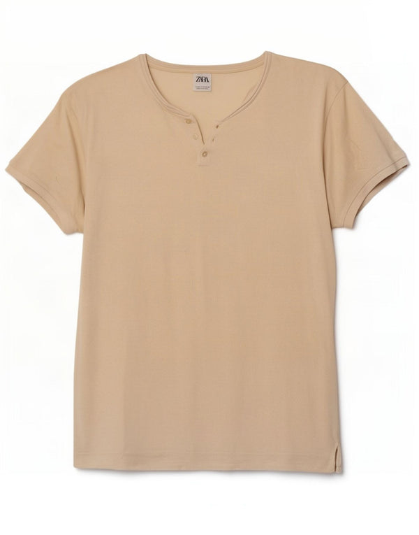 Zara Mens T-Shirt Top Medium Beige