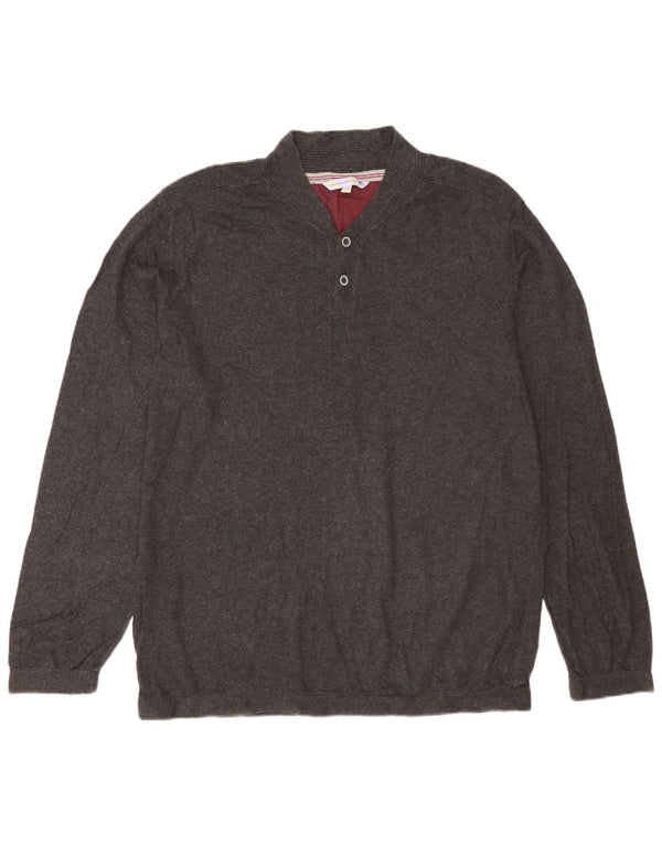 Fat Face Mens Button Neck Jumper Sweater XL Grey Cotton