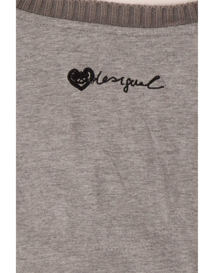Desigual Womens Graphic Top Long Sleeve UK 12 Medium Grey Geometric Cotton