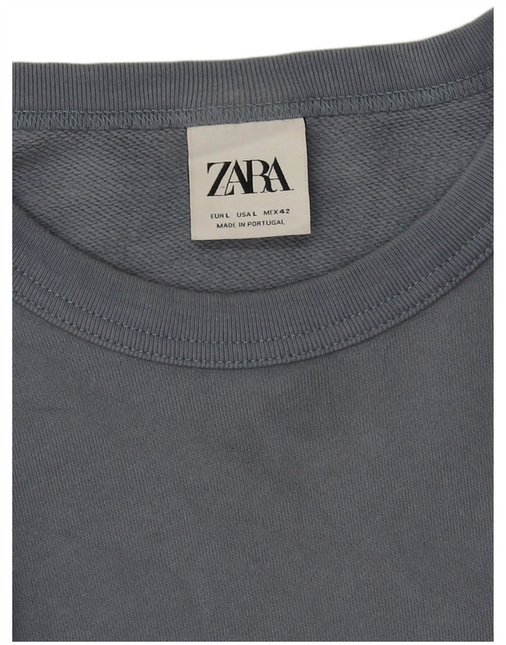 Zara Herre Sweatshirt Jumper Stor Blå Bomuld
