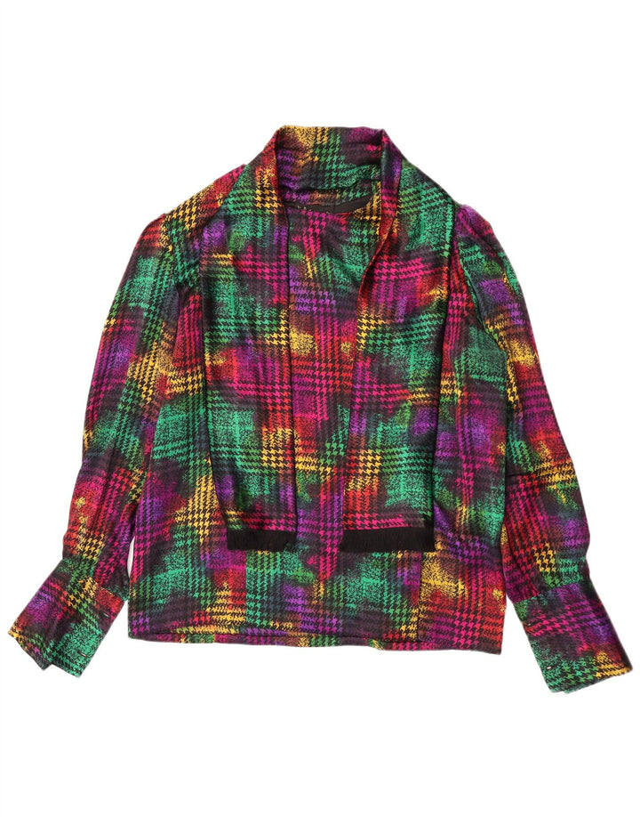 Vintage Womens Long Sleeve Blouse Top UK 18 XL Multicoloured Houndstooth
