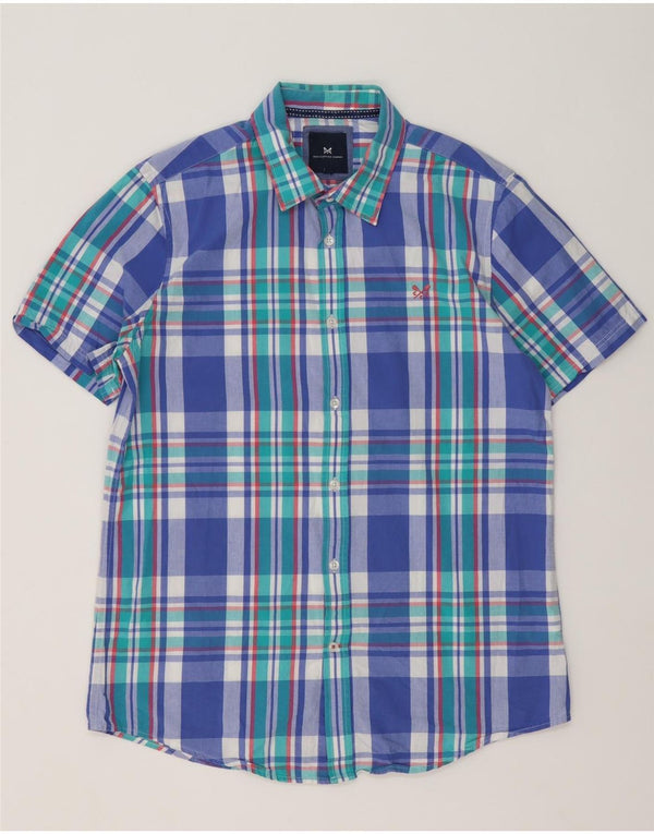 Crew Clothing Camisa de manga corta para hombre Algodón a cuadros azul grande