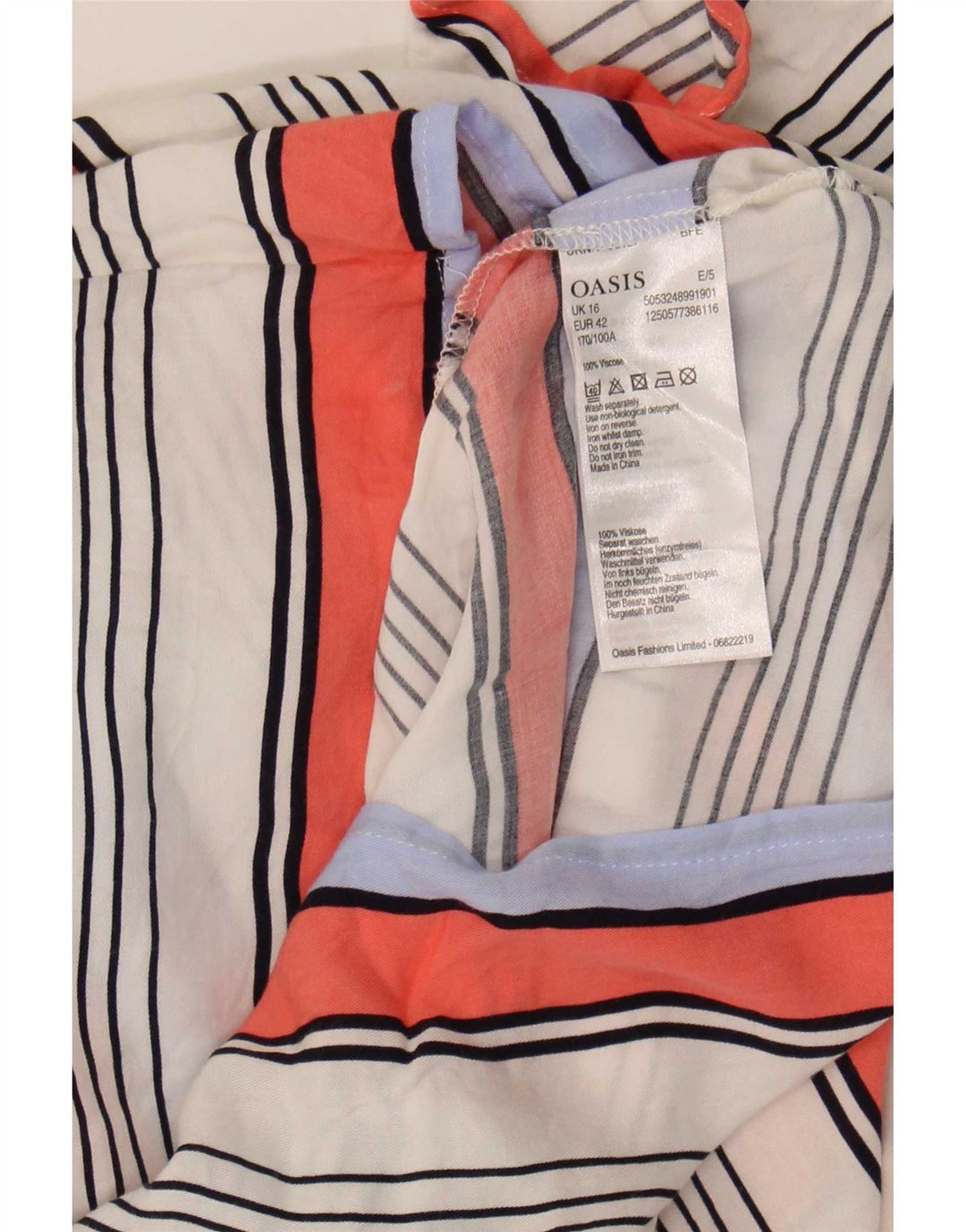 Oasis Blusa para mujer Top UK 46 Large Viscosa a rayas multicolor