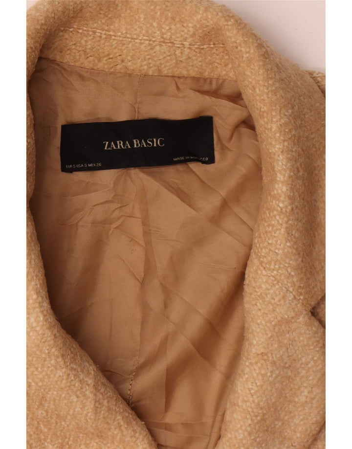 Zara Casaco feminino oversized com peito duplo Reino Unido 10 pequeno poliéster bege