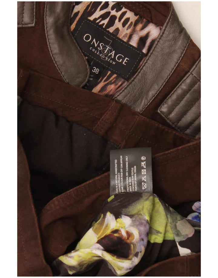 On Stage Womens Læder Biker Jacket IT 38 XS Brun Colourblock Læder