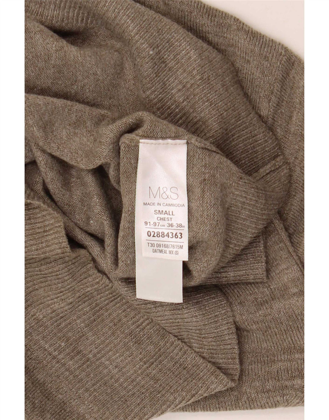 Marks & Spencer Mens V-Neck Jumper Sweater Small Beige Flecked Acrylic