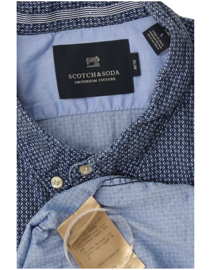 Scotch & Soda Mens Slim Shirt Large Blue Geometric Cotton