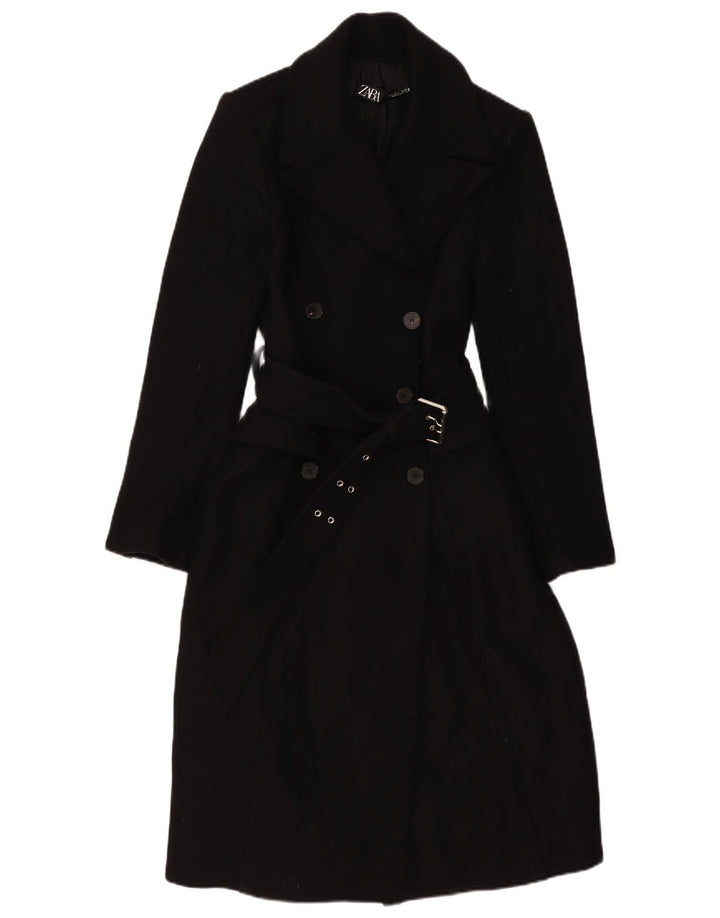 Zara Mujer Abrigo Cruzado UK 10 Small Lana Negra