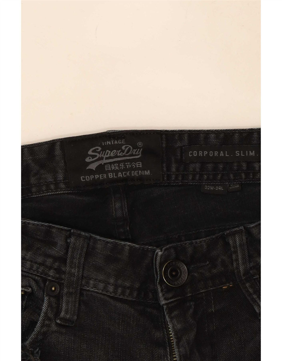 Superdry Herre Corporal Slim Jeans W32 L34 sort bomuld