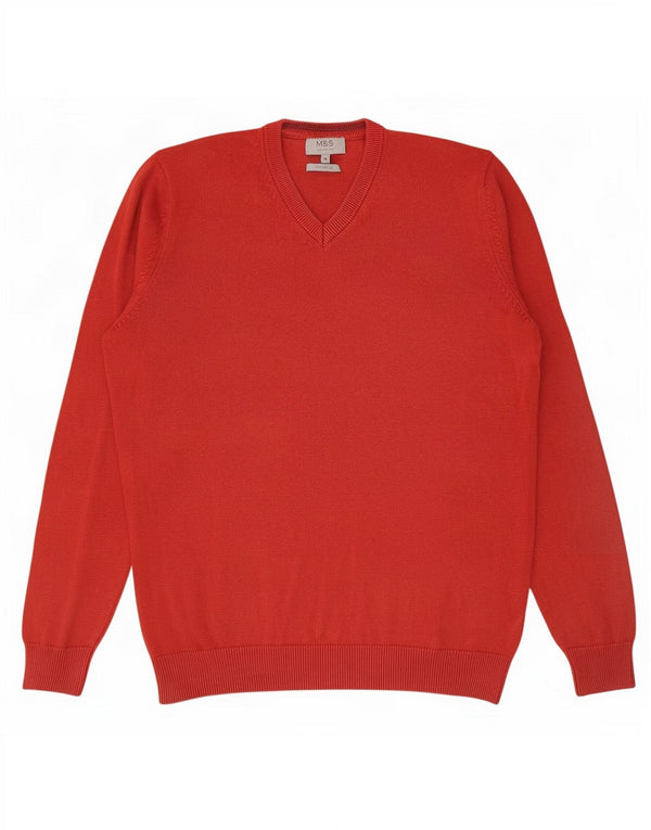 Maglione da uomo con scollo a V Marks & Spencer in cotone rosso medio