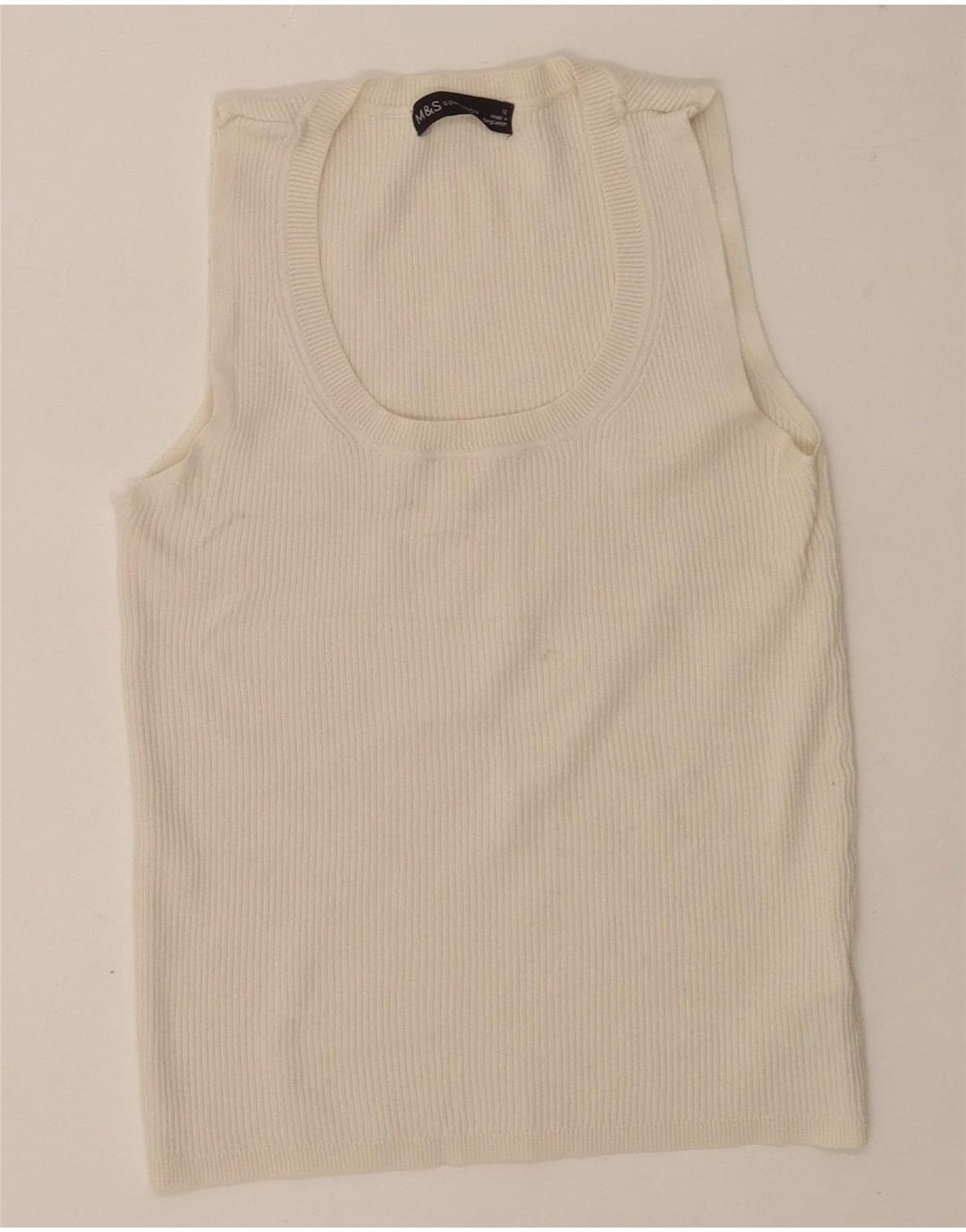 Marks & Spencer Womens Crop Vest Tank Top UK 12 Medium White Viscose