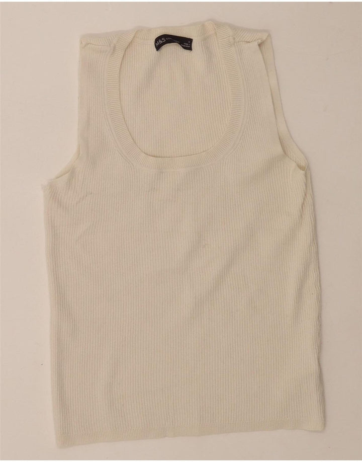 Marks & Spencer Womens Crop Vest Tank Top UK 12 Medium White Viscose