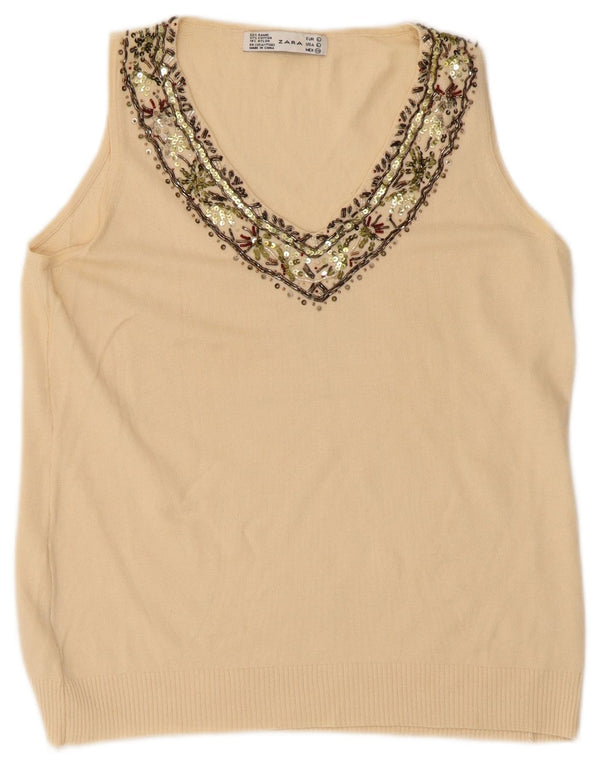 Zara Damevest Top UK 14 Large Beige Ramie