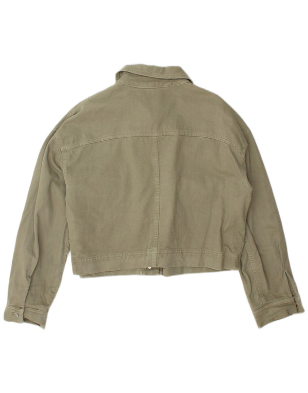 Zara Womens Crop Denim Jacket UK 16 Large Khaki Cotton
