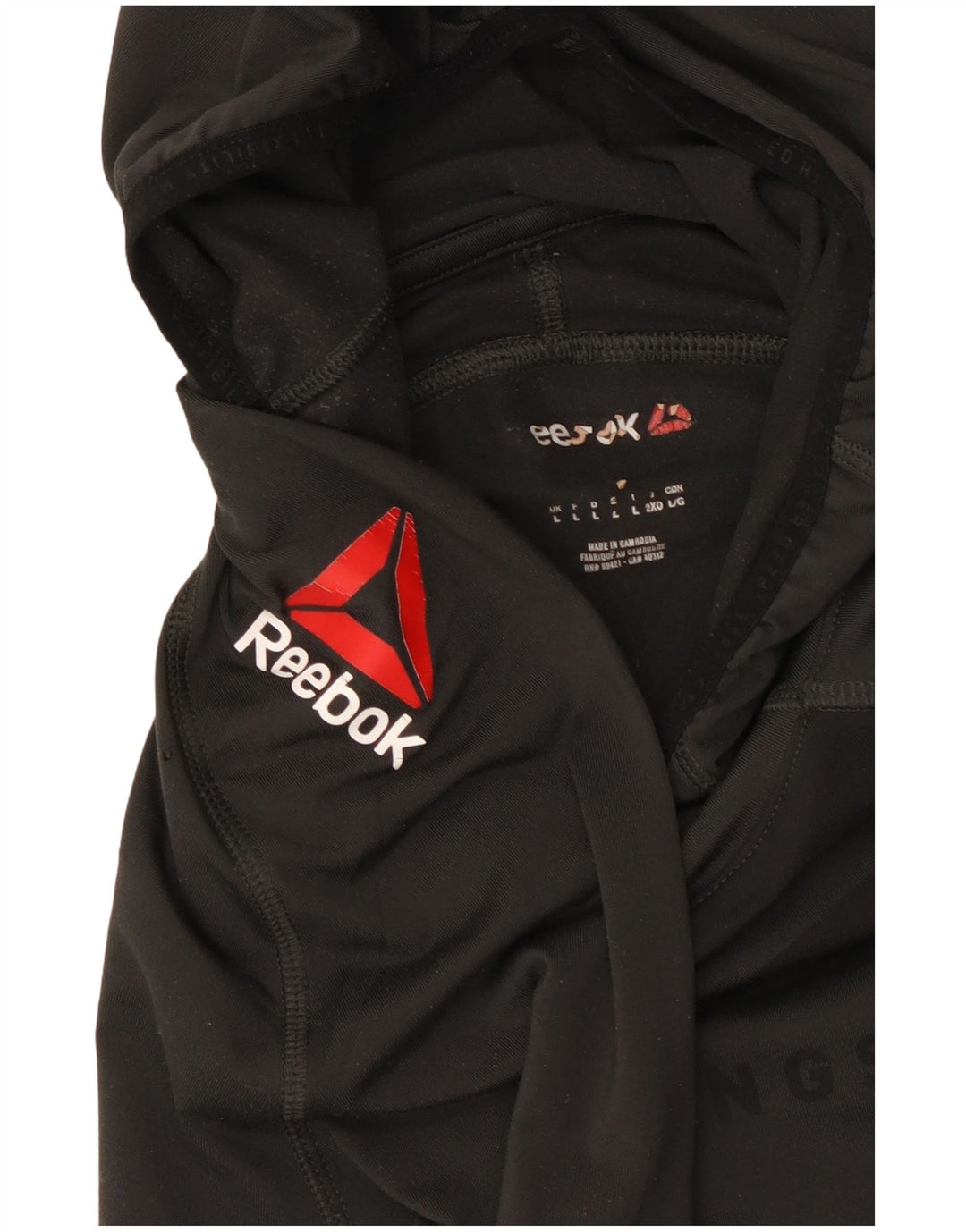 Reebok Mens Hooded Graphic Top Long Sleeve Large Black Polyester