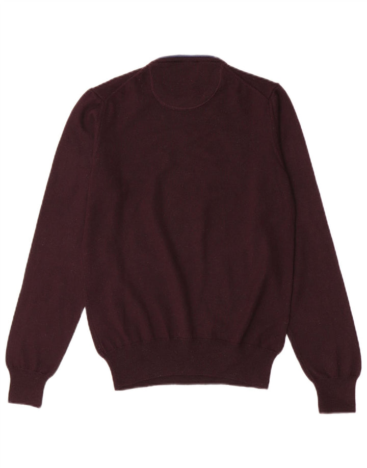 Brooksfield Mens Crew Neck Jumper Sweater IT 46 Small Maroon Virgin Wool