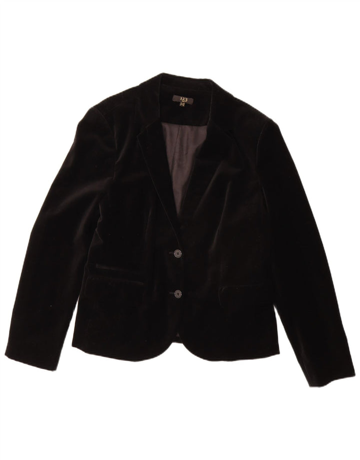 1.2.3 PARIS Womens Velvet 2 Button Blazer Jacket EU 44 Medium Black Cotton