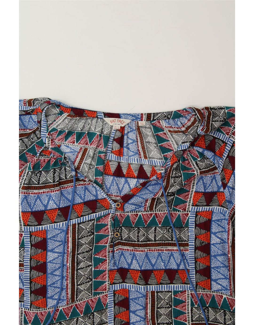 FAT FACE Womens Blouse Top UK 10 Small  Blue Patchwork Viscose Vintage Fat Face and Second-Hand Fat Face from Messina Hembry 