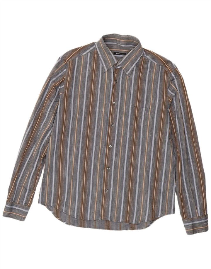 Camicia Uomo Roccobarocco Rigata Grande in Cotone Grigio