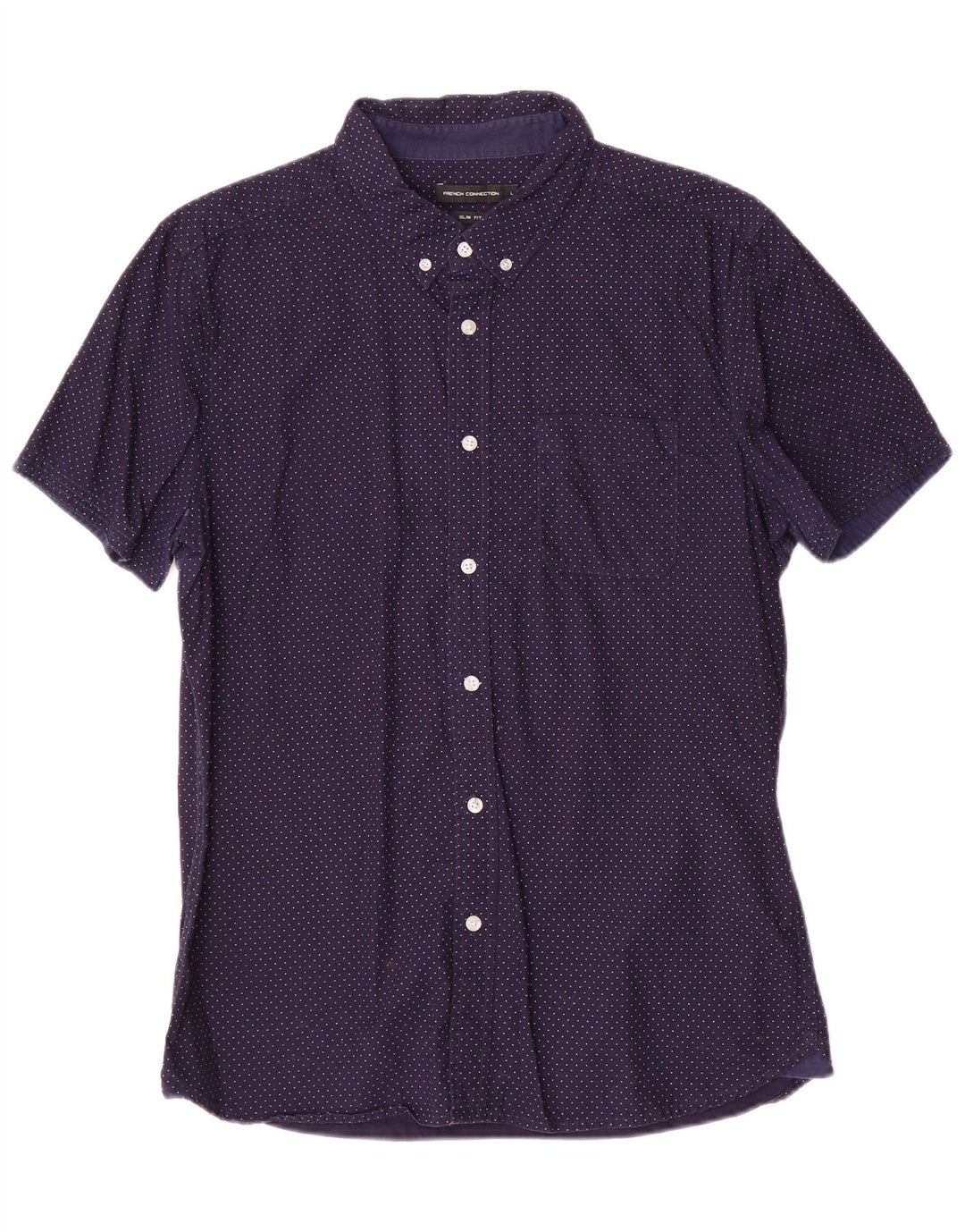 French Connection Mens Slim Fit Shirt Large Navy Blue Spotted Cotton