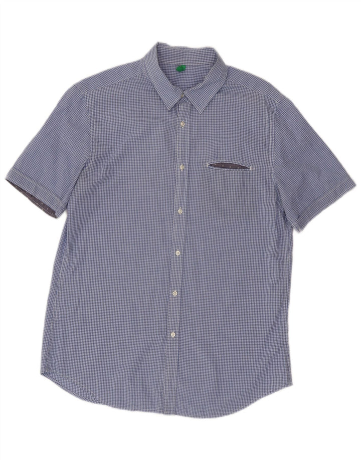 Benetton Mens Short Sleeve Shirt Medium Blue Check