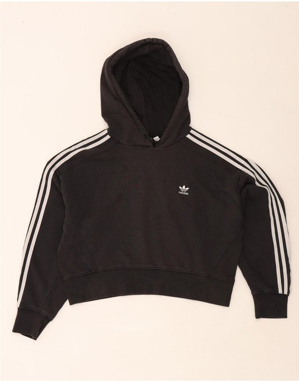 Felpa con cappuccio oversize corta da donna Adidas UK 12 cotone nero medio