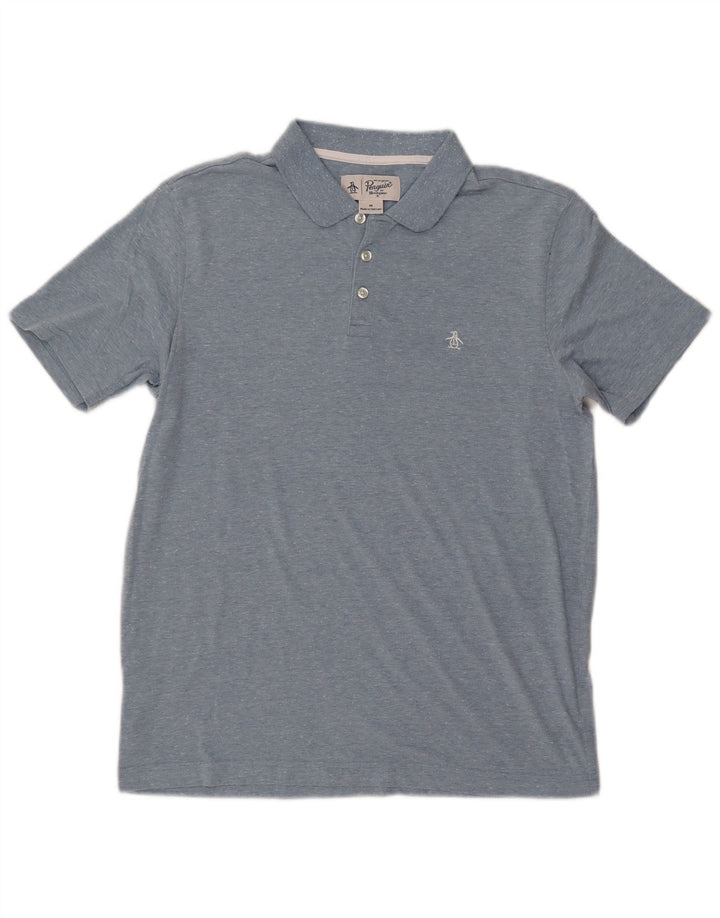 PENGUIN Mens Polo Shirt Medium Blue Flecked Cotton