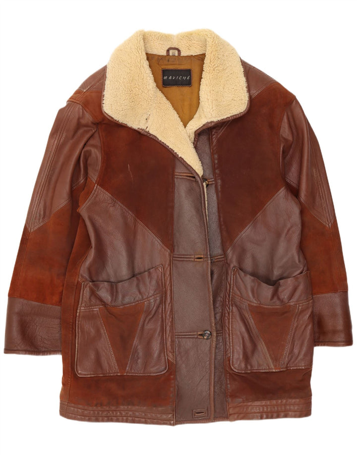 Maviche Womens Oversized Læderfrakke UK 12 Medium Brown Colourblock