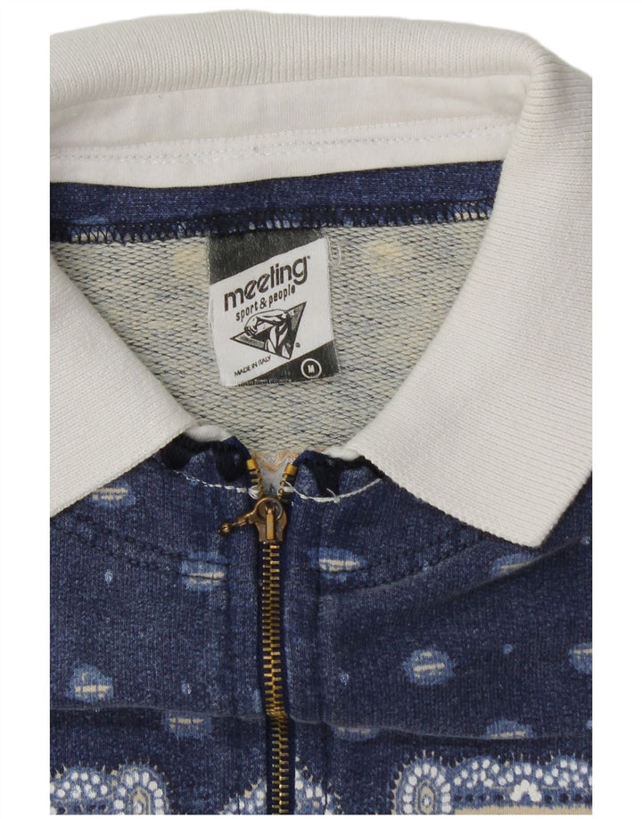 Meeting Mens Polo Neck Sweatshirt Jumper Medium Blue Patchwork