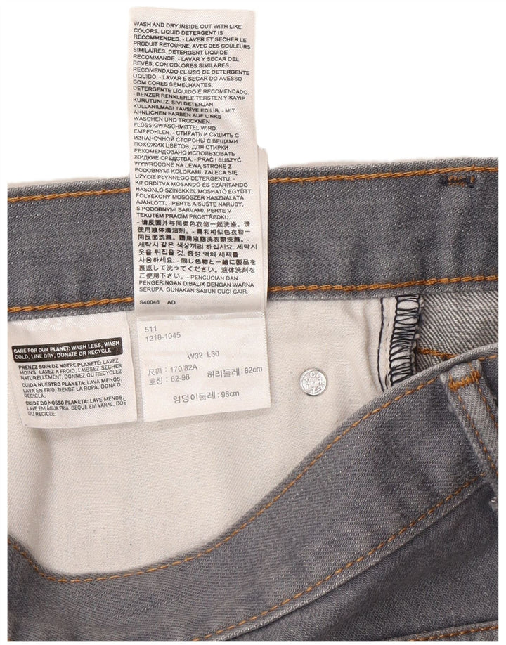 Levi's Mens 511 Tapered Slim Jeans W32 L30 Grey Cotton