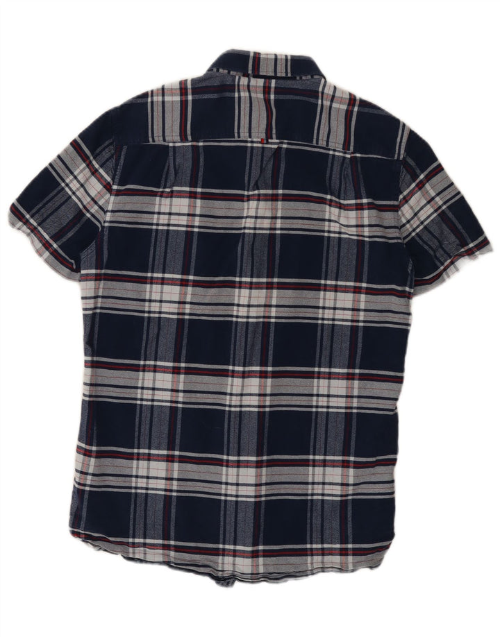 Superdry Mens Short Sleeve Flannel Shirt Medium Navy Blue Check Cotton