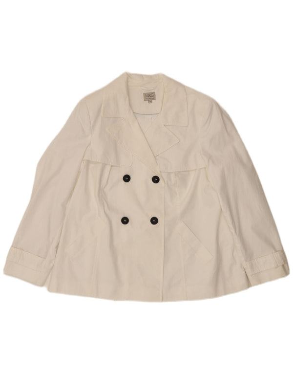 Marks & Spencer Damen Kurzer Trenchcoat UK 16 Large Weiße Baumwolle