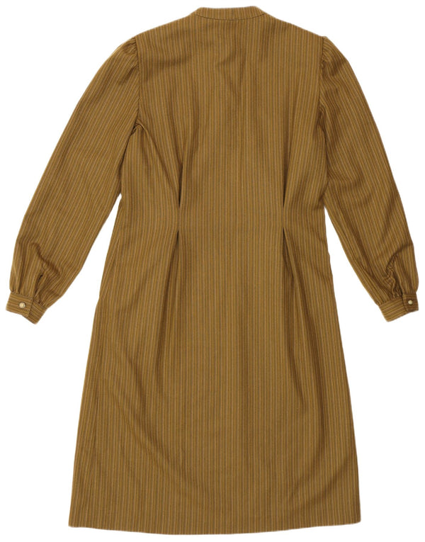Vintage Womens Long Sleeve Regular Basic Dress UK 14 Medium Green Striped
