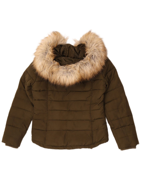 Topshop Damen-Kapuzen-Übergröße, gepolsterte Jacke, UK 4, XS, Khaki, Polyester