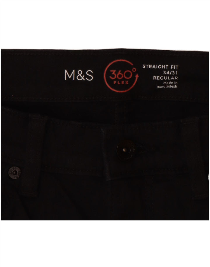 Marks & Spencer Herren Regular Straight Jeans W34 L31 Schwarze Baumwolle