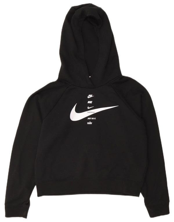 Nike Womens Oversized Graphic Crop Hoodie Pullover UK 10 Small Schwarz Baumwolle