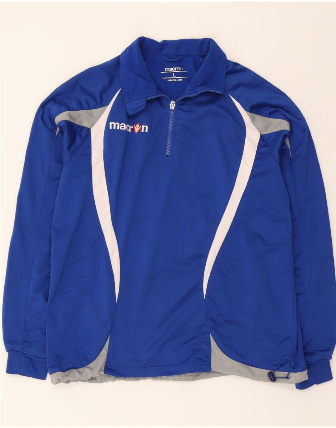 MACRON Mens Pullover Tracksuit Top Jacket Large Blue Colourblock Polyester Vintage Macron and Second-Hand Macron from Messina Hembry 