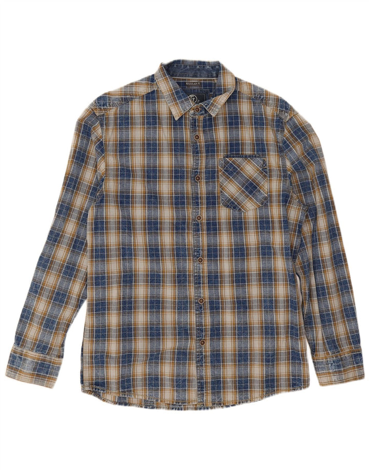 Tom Tompson Camisa de corte regular para hombre de algodón a cuadros azul marino mediano