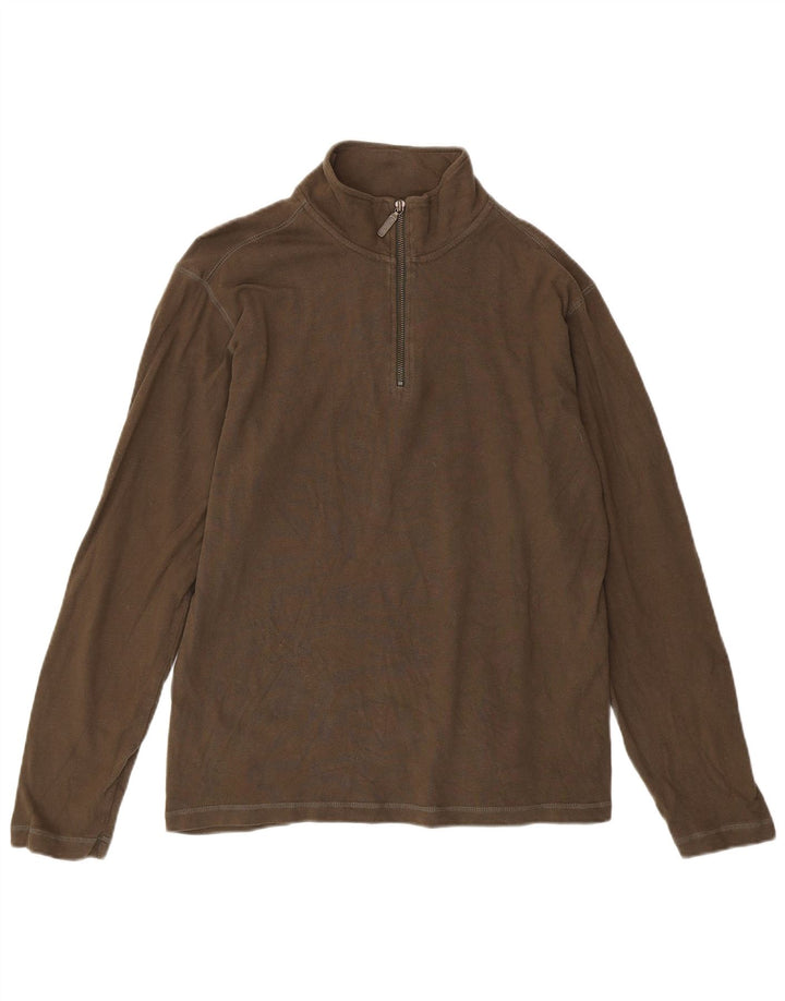 Eddie Bauer Mens Zip Neck Top Long Sleeve Medium Khaki Cotton
