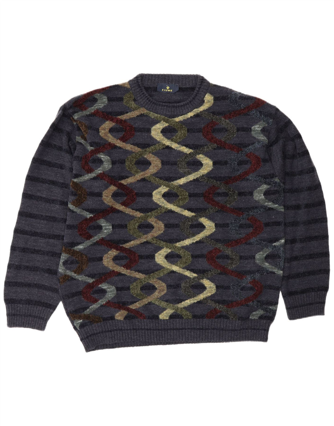 Fiume Herren-Pullover mit abstraktem Muster und Rundhalsausschnitt, XL, Marineblau gestreift