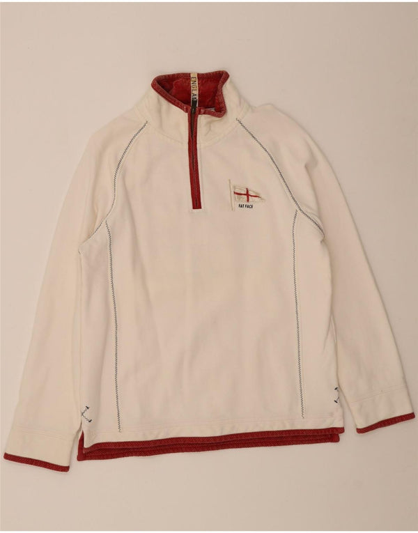 Fat Face Herre Grafisk Zip Neck Sweatshirt Jumper Medium Hvid Bomuld