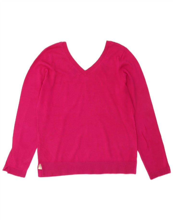 Massimo Dutti Womens V-Neck Jumper Sweater UK 14 Medium Pink Cotton