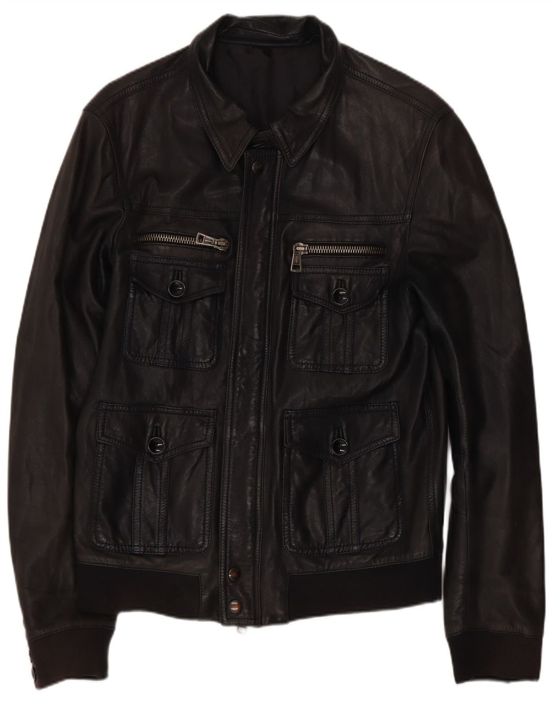 Chaqueta de cuero vintage para hombre IT 50 Medio Negro
